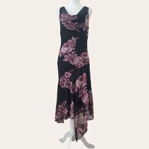 Floral Georgette Midi Asymmetrical Dress EUC